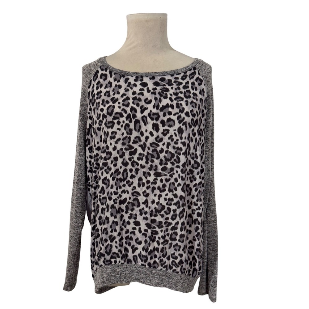 KUT from the Kloth Leopard‎ Print Raglan Long Sleeve Top XL Gray Black White